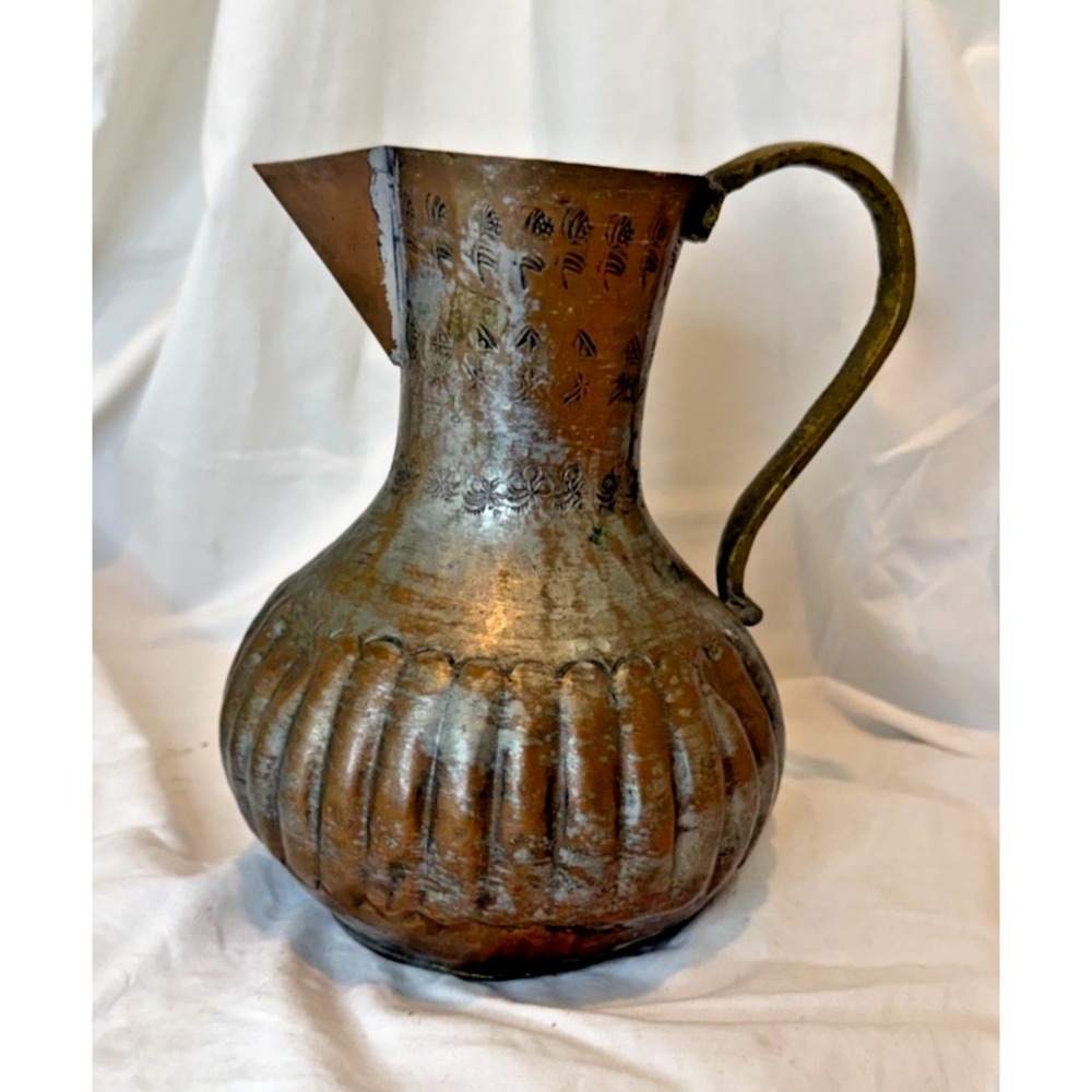 Vintage 1960s United Arab Republic Hand Hammered Tinned Copper Ewer Pitcher UAR - Picture 1 of 11